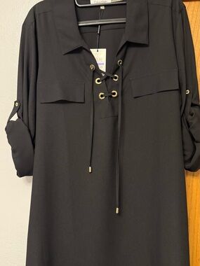 Calvin Klein Black Lace-Up Utility Tunic Dress